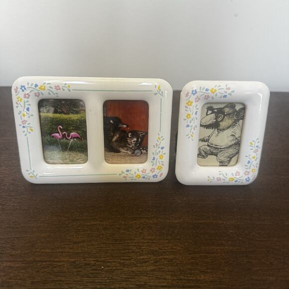 Two Vtg Mini Intercraft Picture Frames Japan Floral Ceramic Easel Back Cottage - Picture 2 of 16